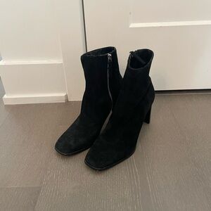 Aldo Black Suede Square Toe Ankle Boots with Side Zip